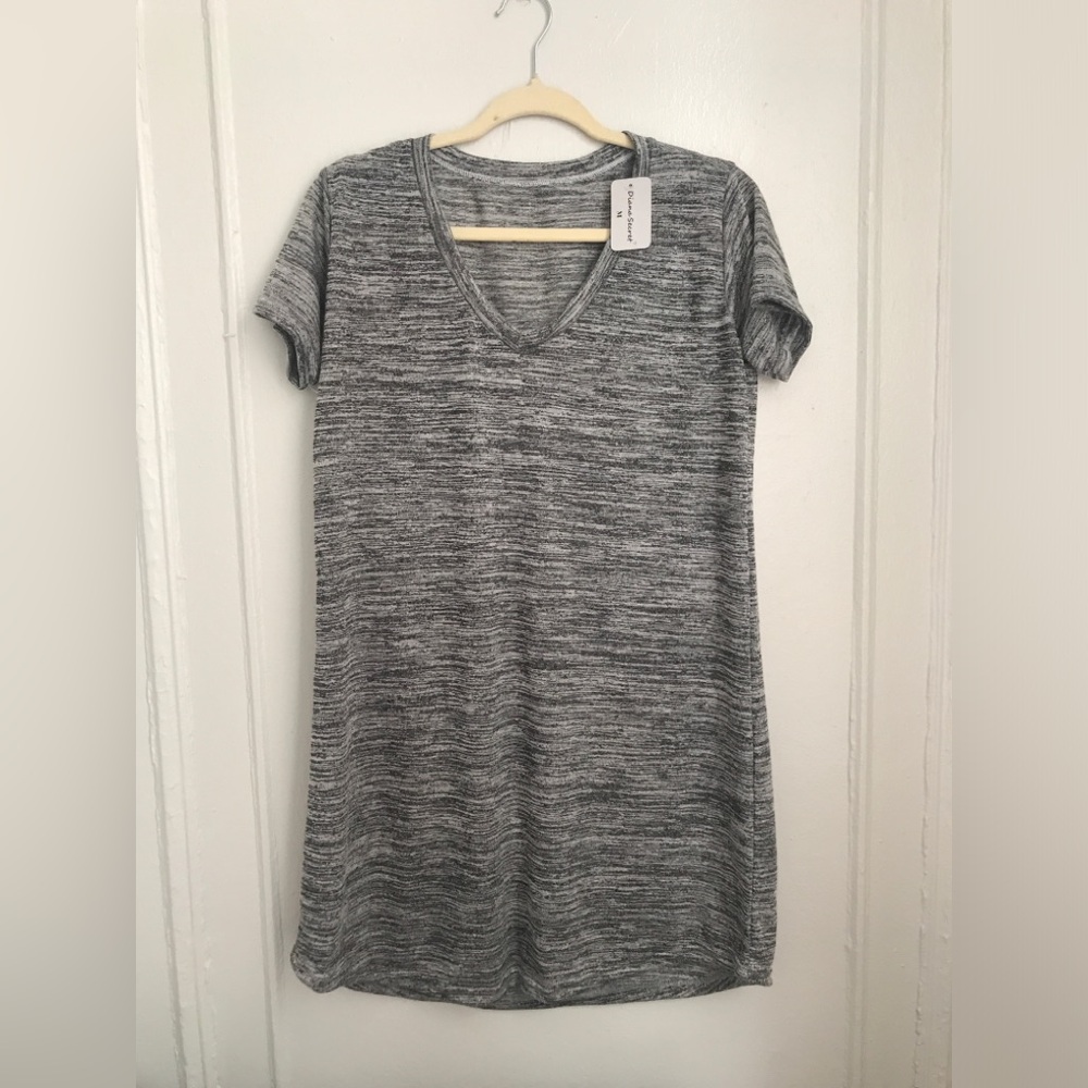 New Heather Gray Knee Length Short Sleeve T-Shirt Dress Medium